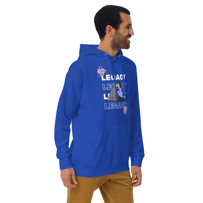 Heirloom Hoodie - Left Placement by R.A. Apparel, image 27, front view, right-side angle, Purple, size L, left placement.