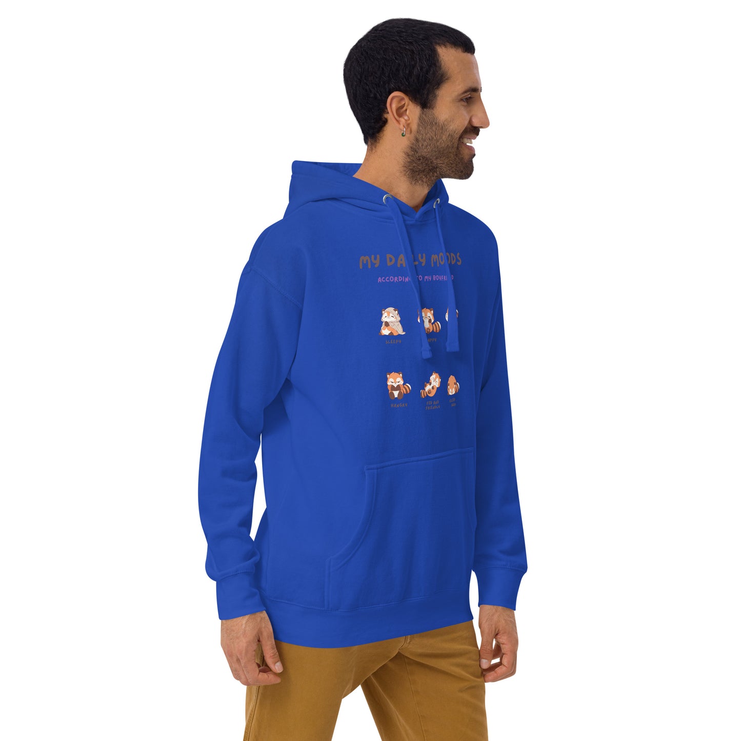 Image 36 of Military Green Mood Diary Hoodie - Left Placement, size XL, with My Daily Moods artwork visible in front view, right-side angle.