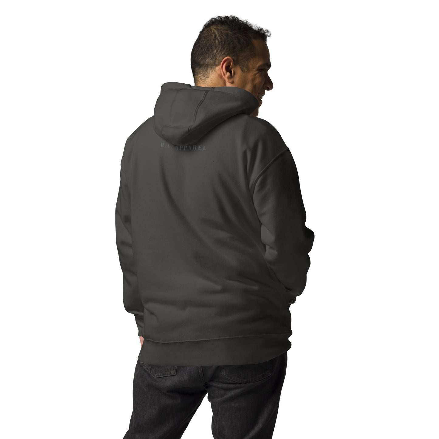 Summitline Hoodie - Left Placement image 26 in Vintage Black, size M, showing back view for the Mountain Range design.