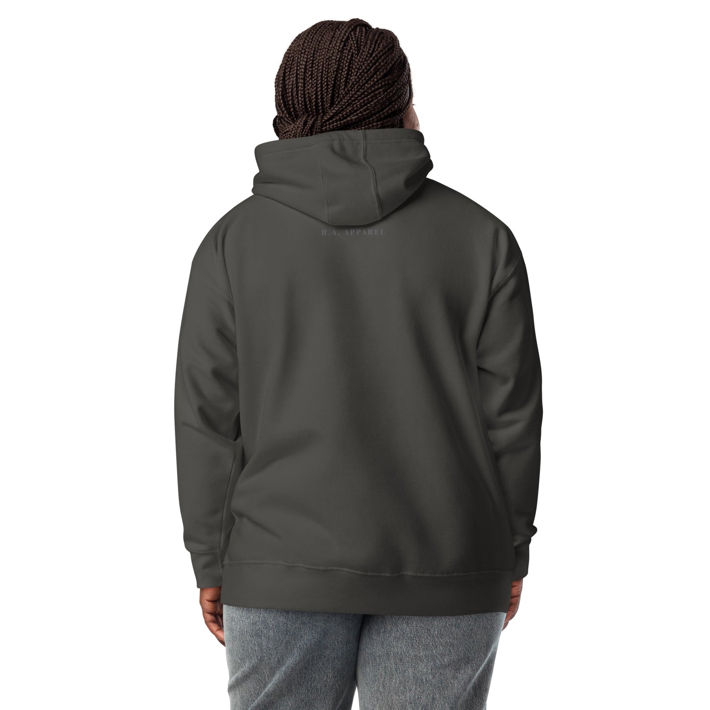 Image 23 of Vintage Black Human Form Hoodie - Left Placement, size L, with Human Being artwork visible in back view.