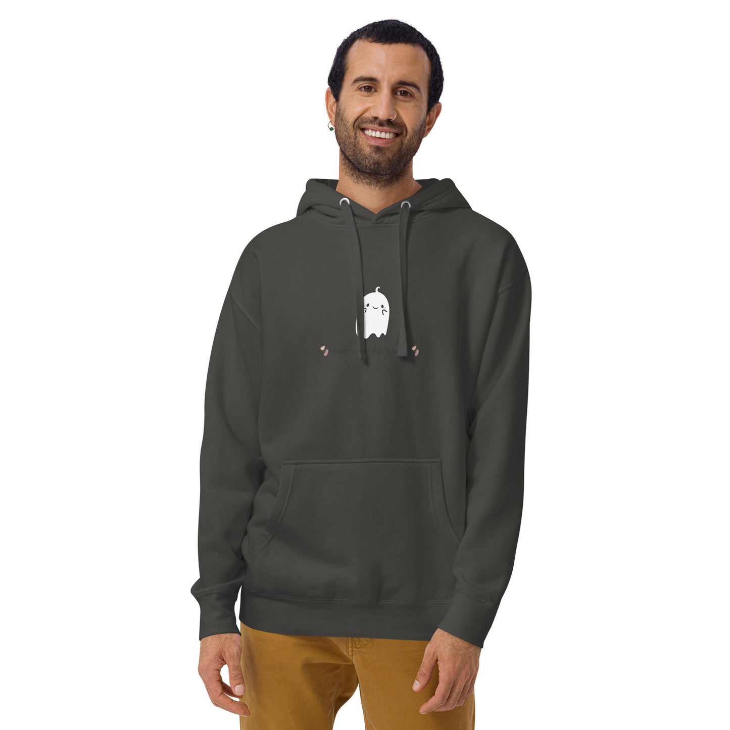 Image 49 of Military Green Cute Haunt Hoodie - Left Placement, size S, with Too Cute to Spook artwork visible in front view.