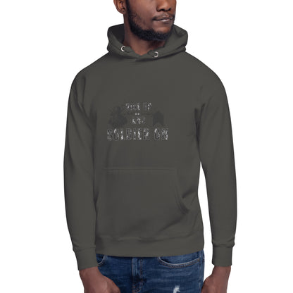 Fortitude Hoodie - Left Placement image 24: Vintage Black version, size 3XL with front view of the Soldier On range.