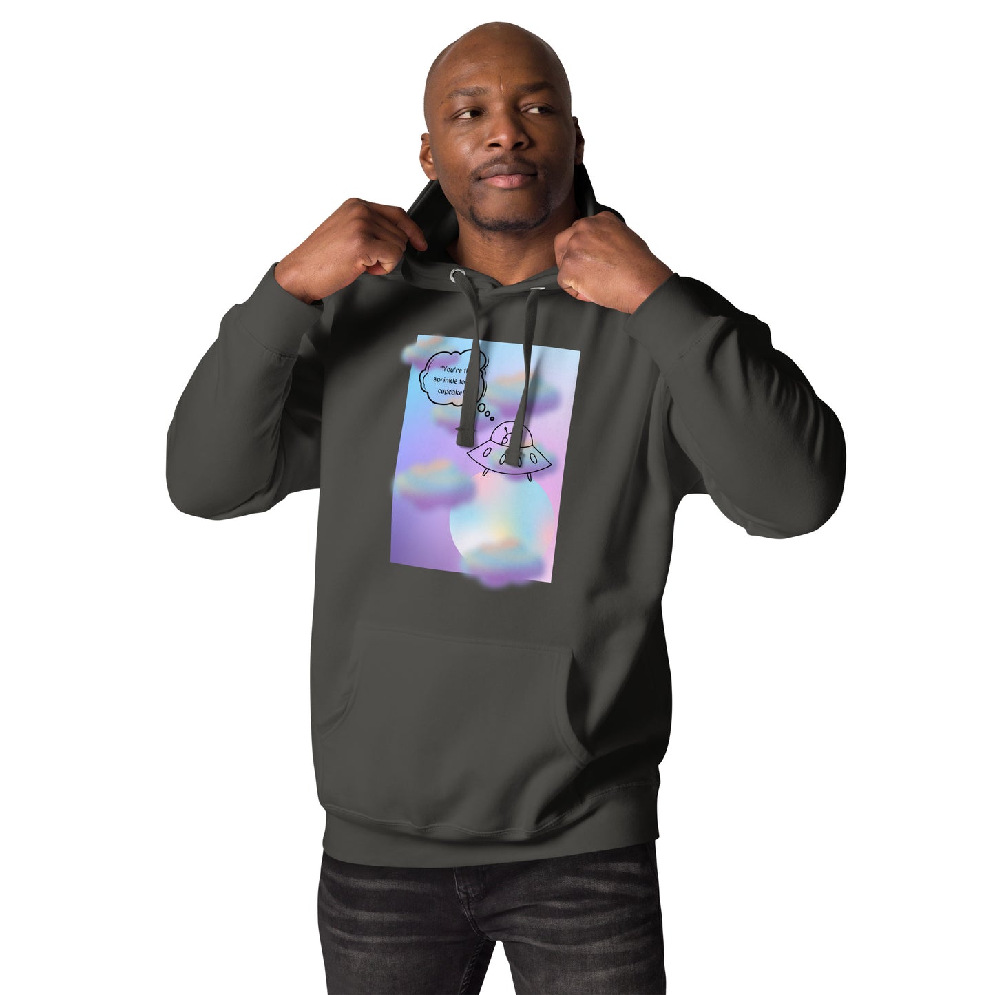 Sprinkle Theory Hoodie - Left Placement image 25 in Vintage Black, size S, showing front view for the You're the Sprinkle to My Cupcake design.