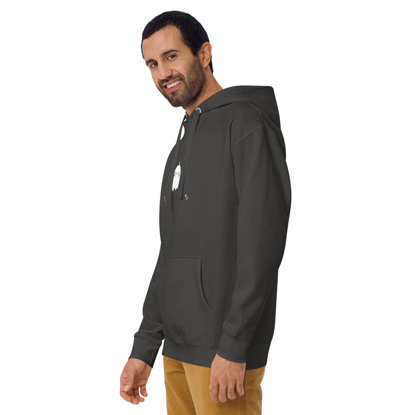 Cute Haunt Hoodie - Left Placement image 50: Military Green version, size M with front view, left-side angle of the Too Cute to Spook range.