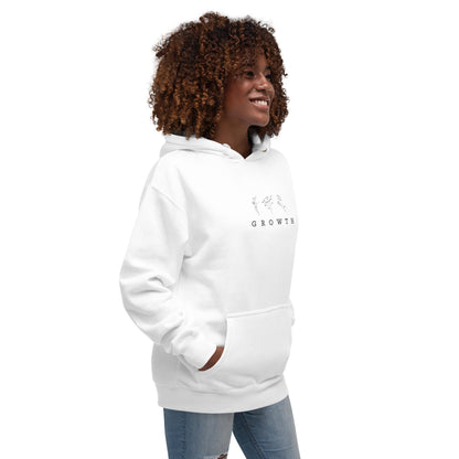 Growthline Hoodie - Left Placement product image 4 in Black, size XL, with front view, right-side angle and left placement.
