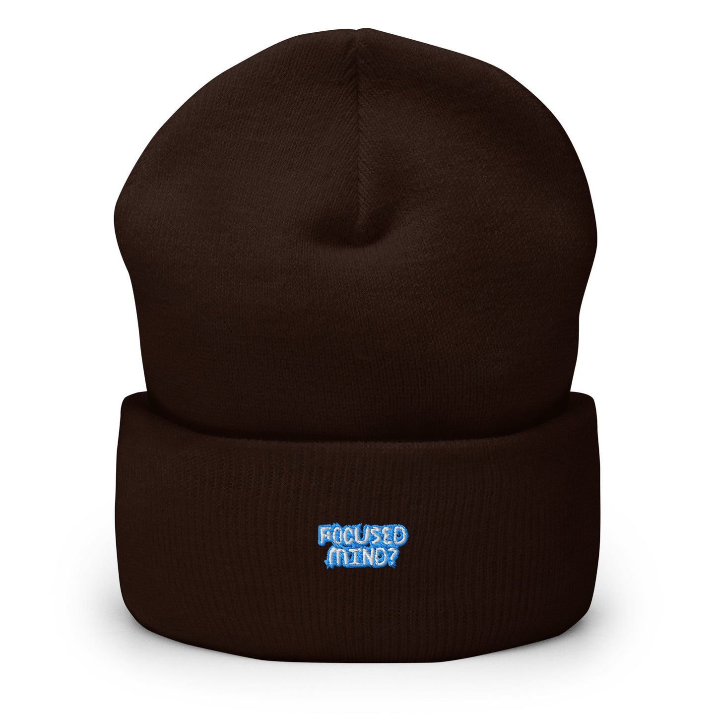 Mindstate Beanie - Left Placement by R.A. Apparel, image 2, front view, Brown, left placement.