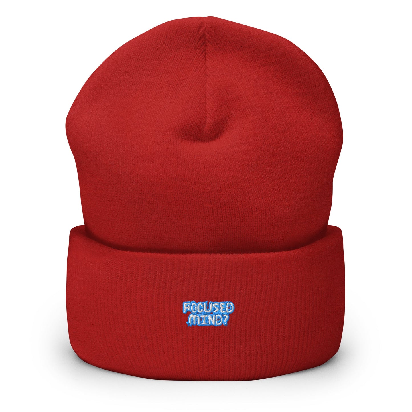 Image 6 of Red Mindstate Beanie - Left Placement, with Focused Mind artwork visible in front view.