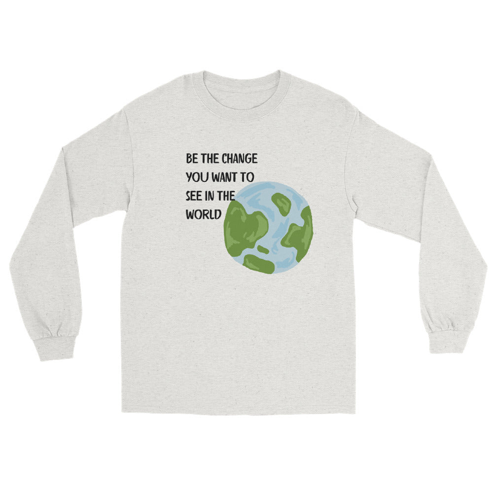 Change Signal Men's Long Sleeve Shirt - Left Placement image 11 in Maroon, size S, showing front view for the Be the Change design.