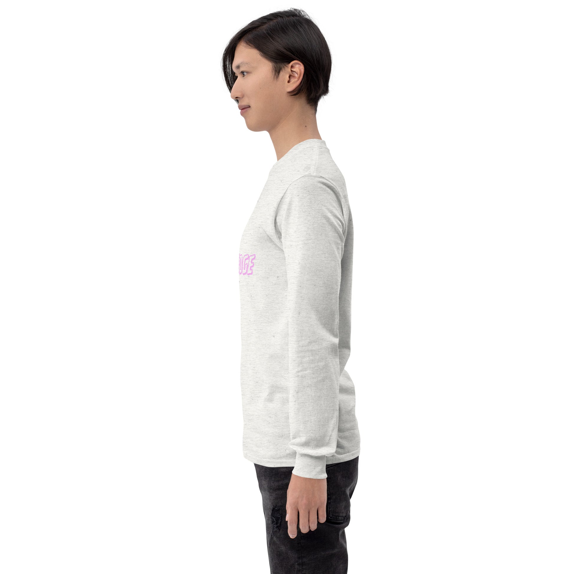 Noir Edge Men's Long Sleeve Shirt - Left Placement by R.A. Apparel, image 15, left-side angle, Maroon, size S, left placement.