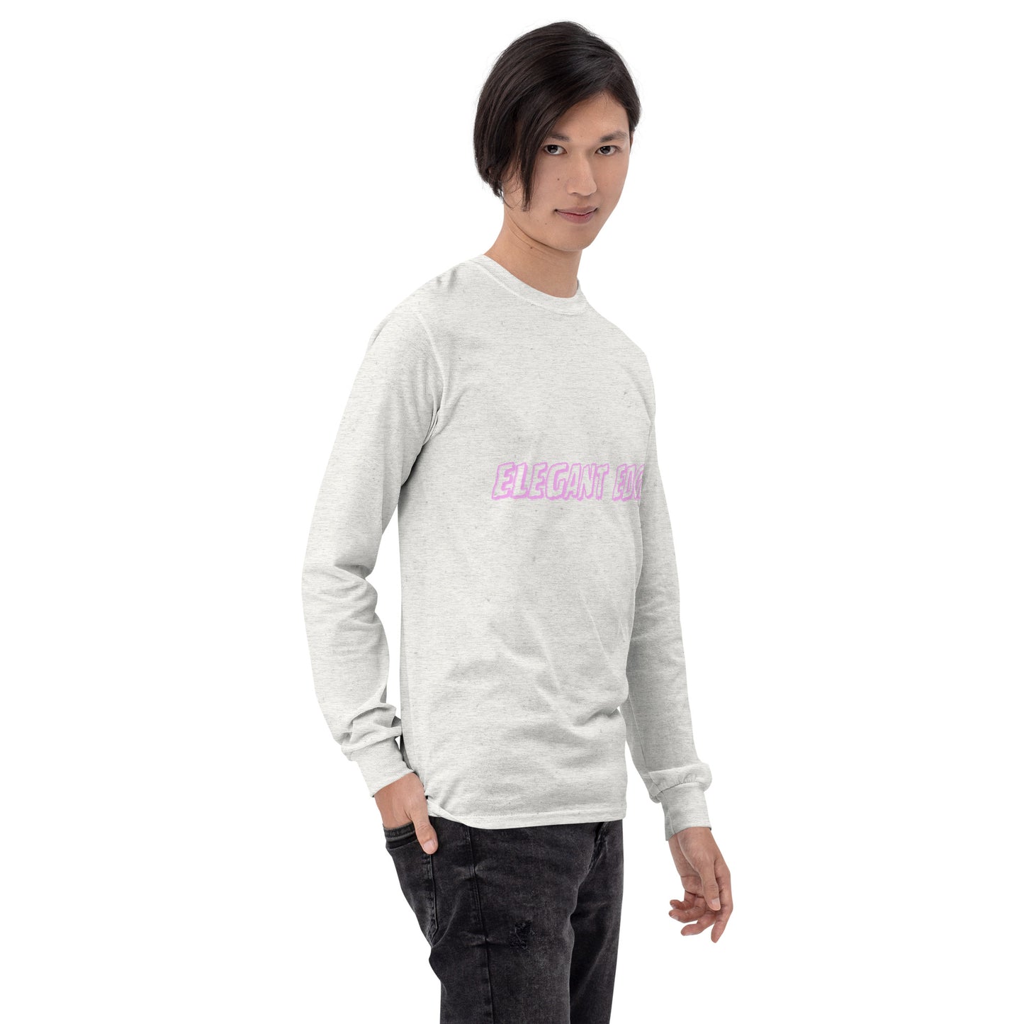 Noir Edge Men's Long Sleeve Shirt - Left Placement by R.A. Apparel, image 18, front view, right-side angle, Maroon, size XL, left placement.