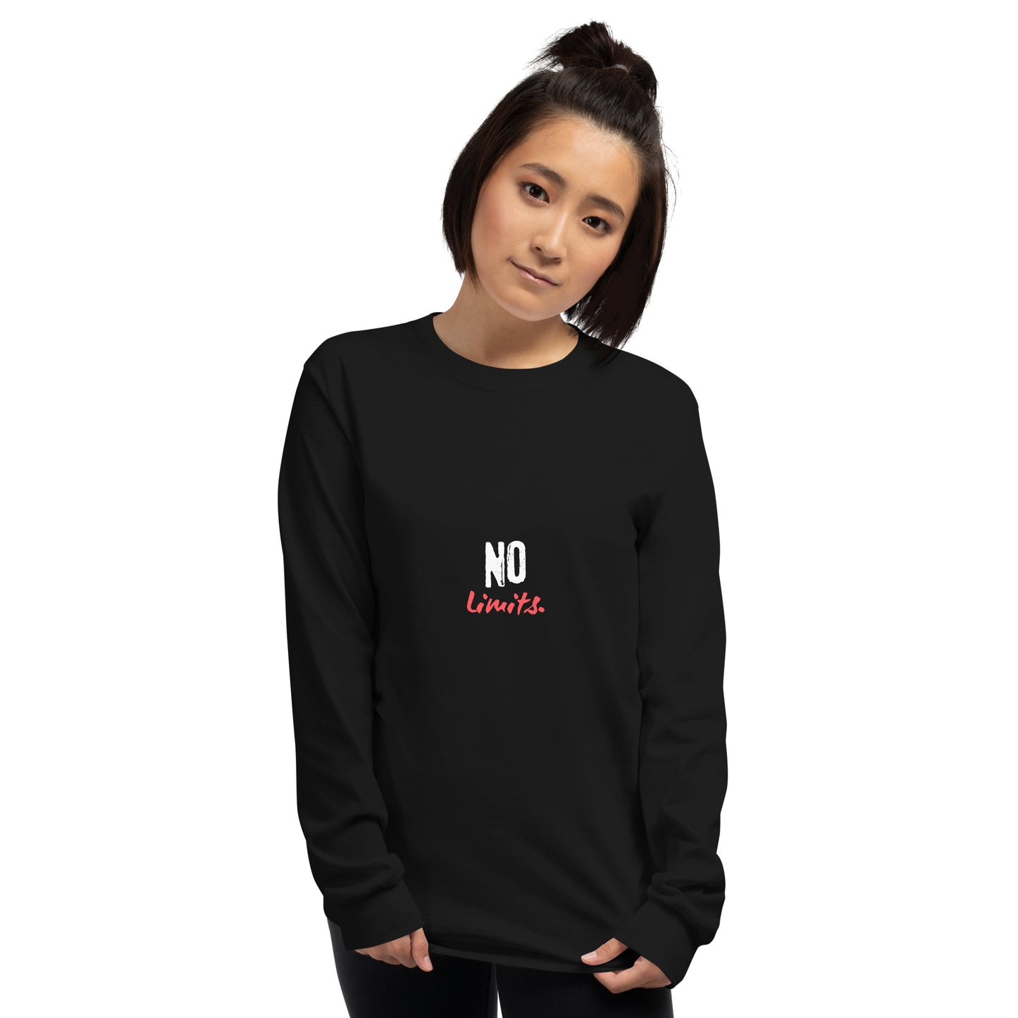 Image 1 of Black Limitless Men's Long Sleeve Shirt - Left Placement, size S, with No Limits artwork visible in front view.