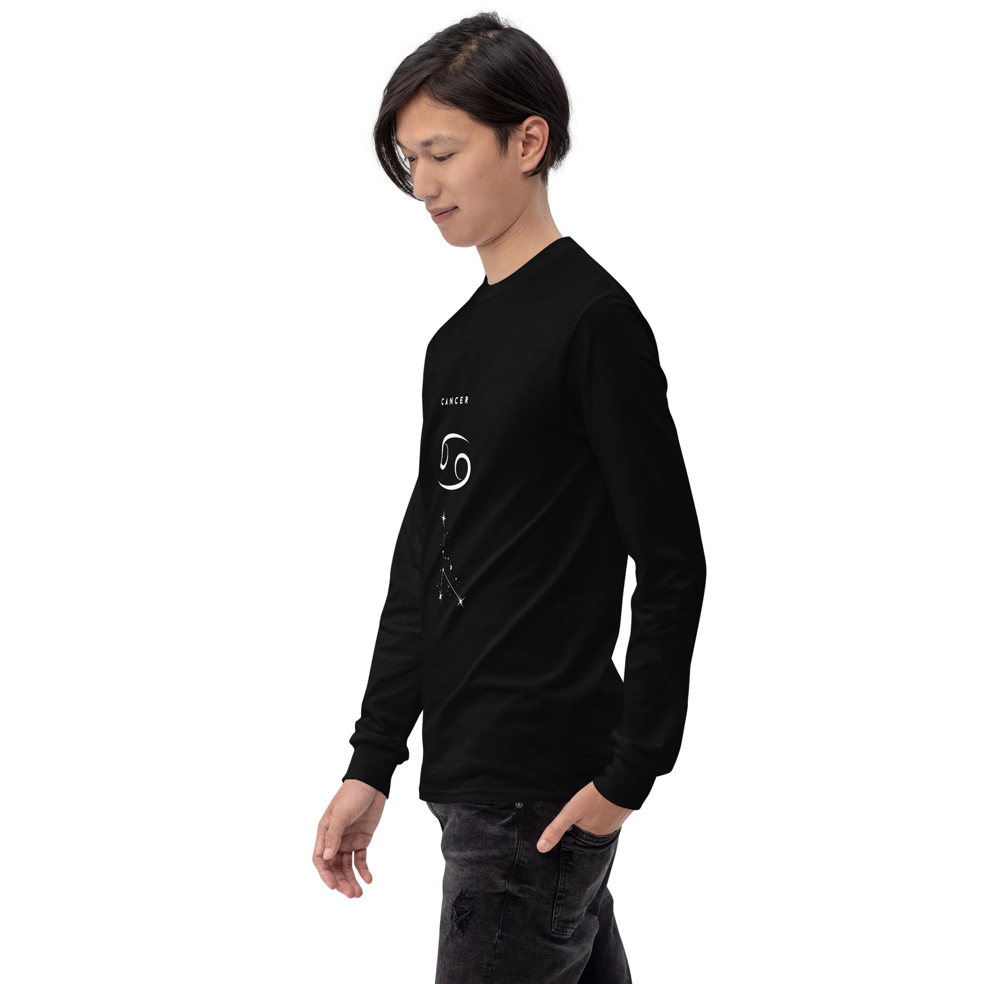 Moonhaven Long Sleeve Shirt image 4 in Black, size XL, showing front view, left-side angle for the Cancer design.