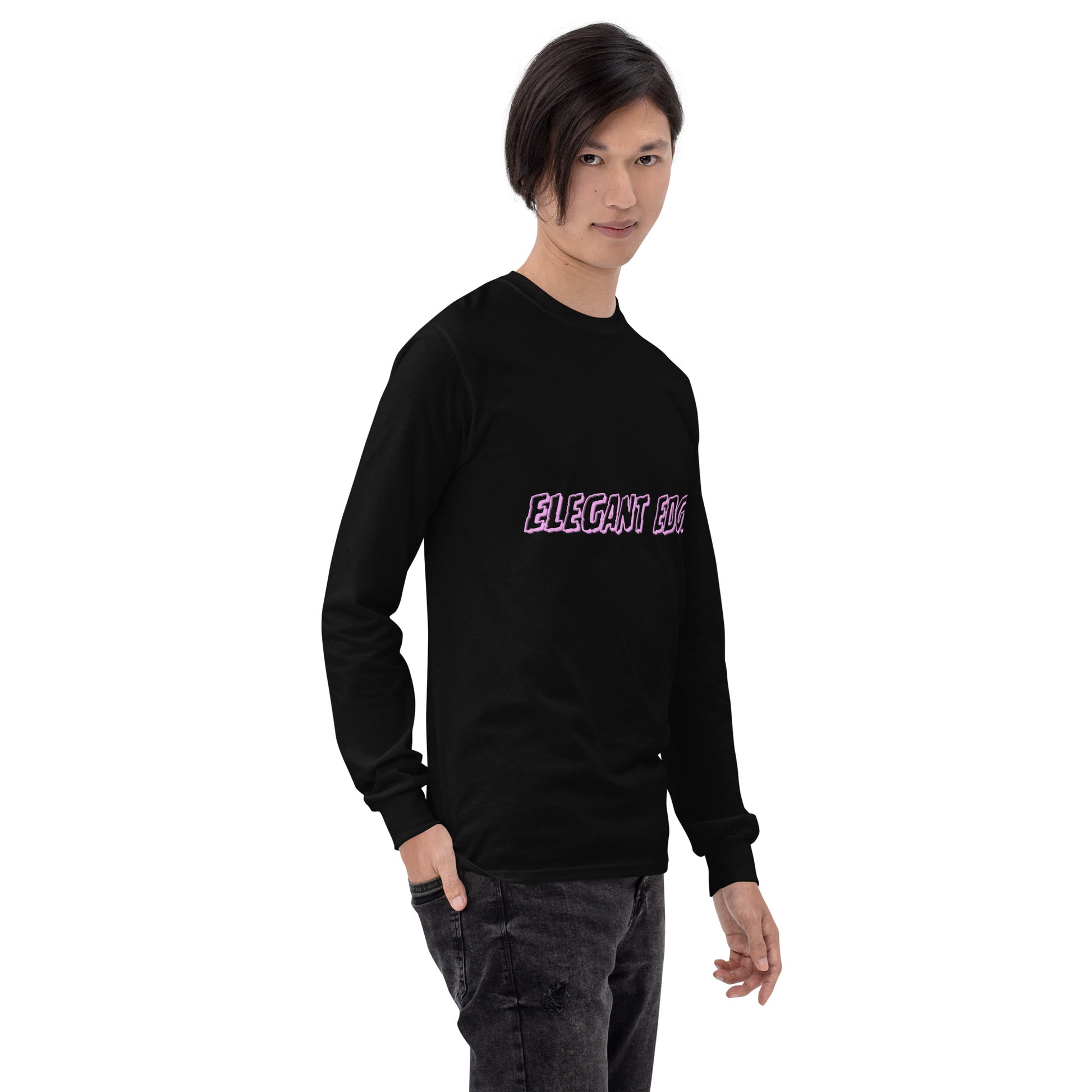 Noir Edge Men's Long Sleeve Shirt - Left Placement image 12 in Navy, size 2XL, showing front view, right-side angle for the Elegant Edge design.