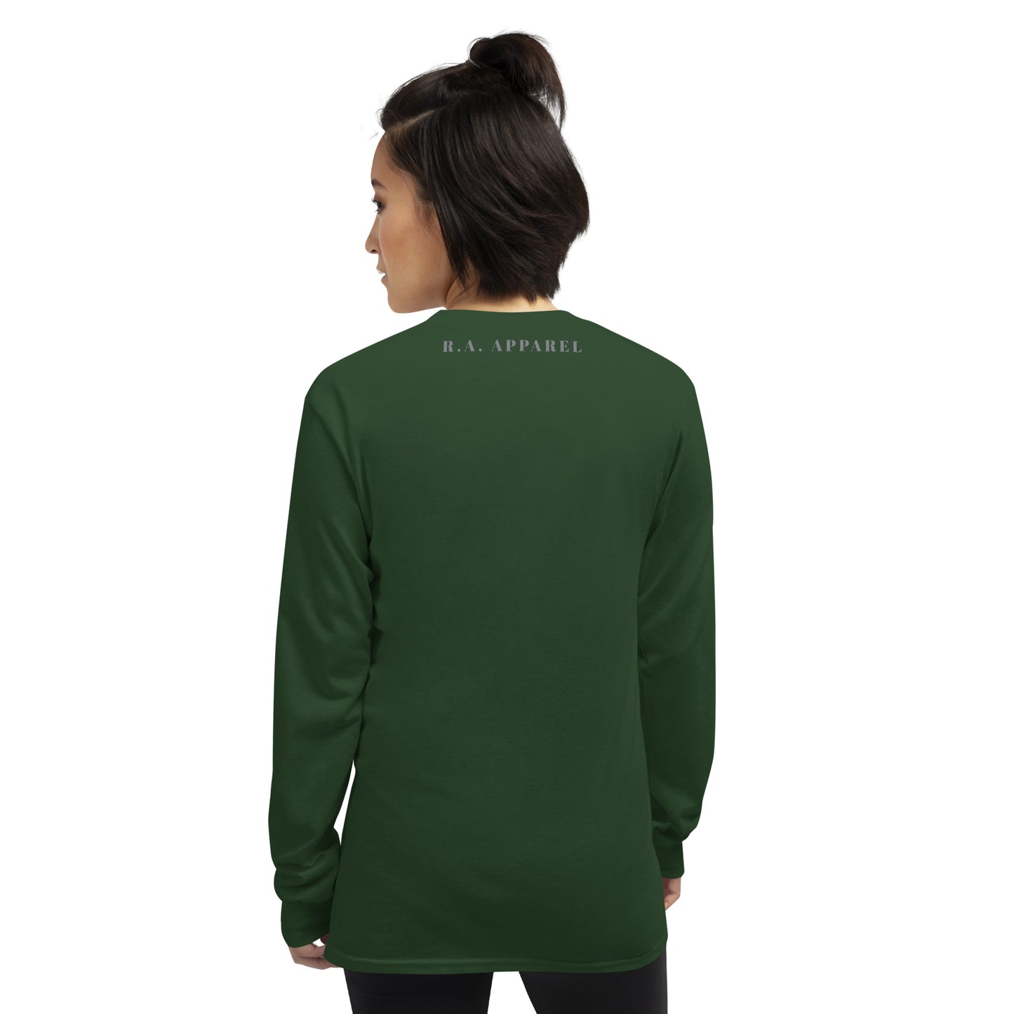 Image 6 of Black Forward Kind Men's Long Sleeve Shirt - Left Placement, size 3XL, with Pay It Forward artwork visible in back view.