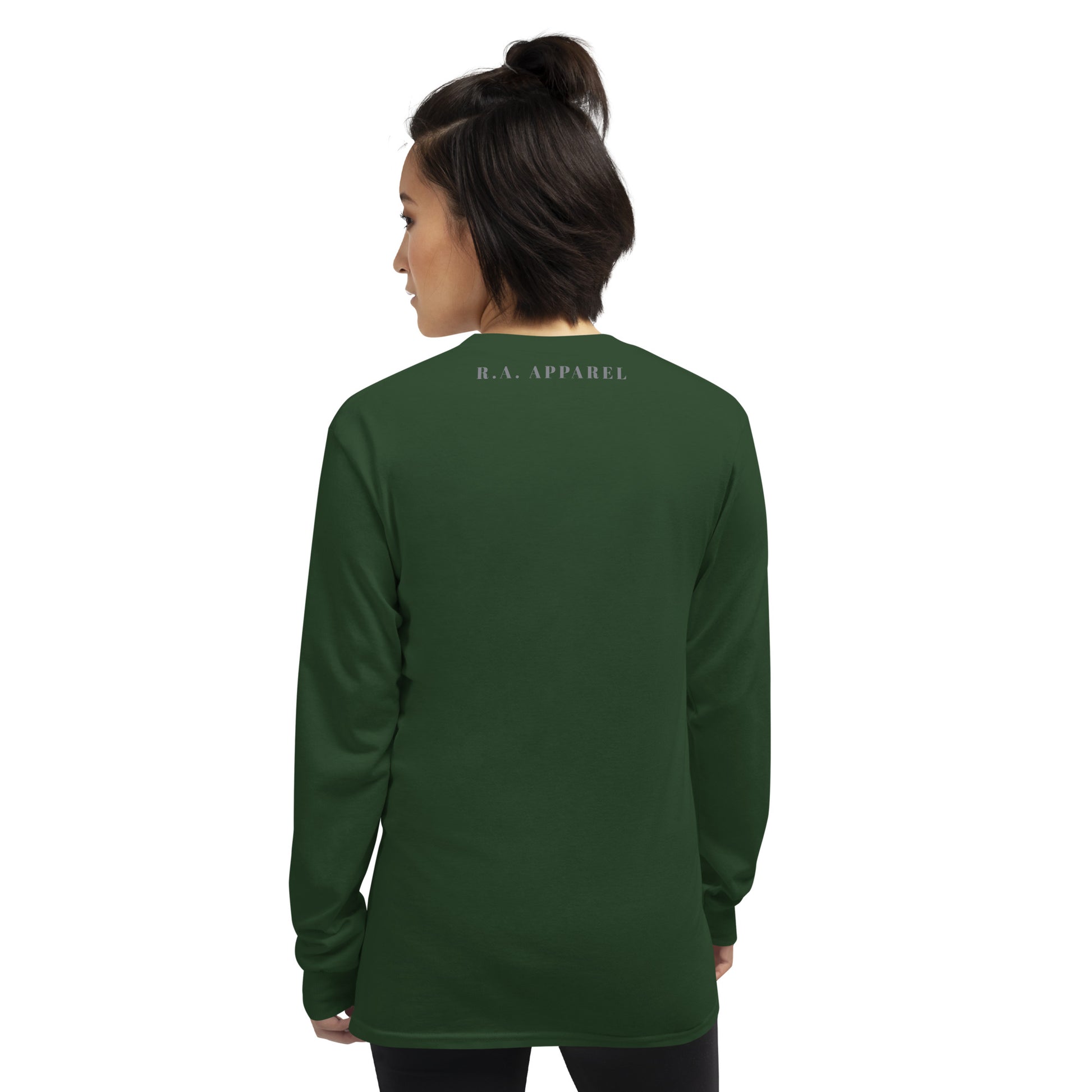 Image 6 of Black Forward Kind Men's Long Sleeve Shirt - Left Placement, size 3XL, with Pay It Forward artwork visible in back view.