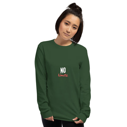 Limitless Men's Long Sleeve Shirt - Left Placement image 5: Black version, size 2XL with front view of the No Limits range.