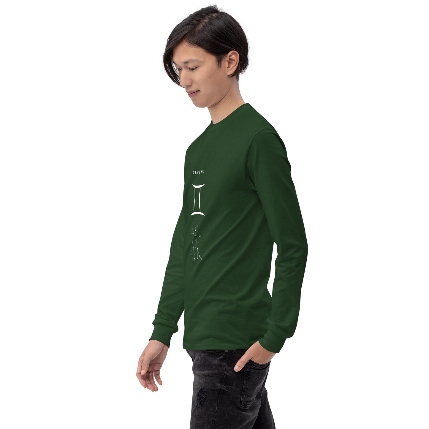 Twin Signal Men's Long Sleeve Shirt - Left Placement image 22 in Red, size M, showing front view, left-side angle for the Gemini design.