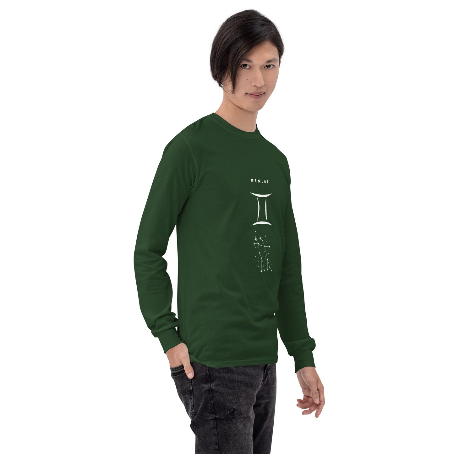 Twin Signal Men's Long Sleeve Shirt - Left Placement image 24 in Red, size XL, showing front view, right-side angle for the Gemini design.