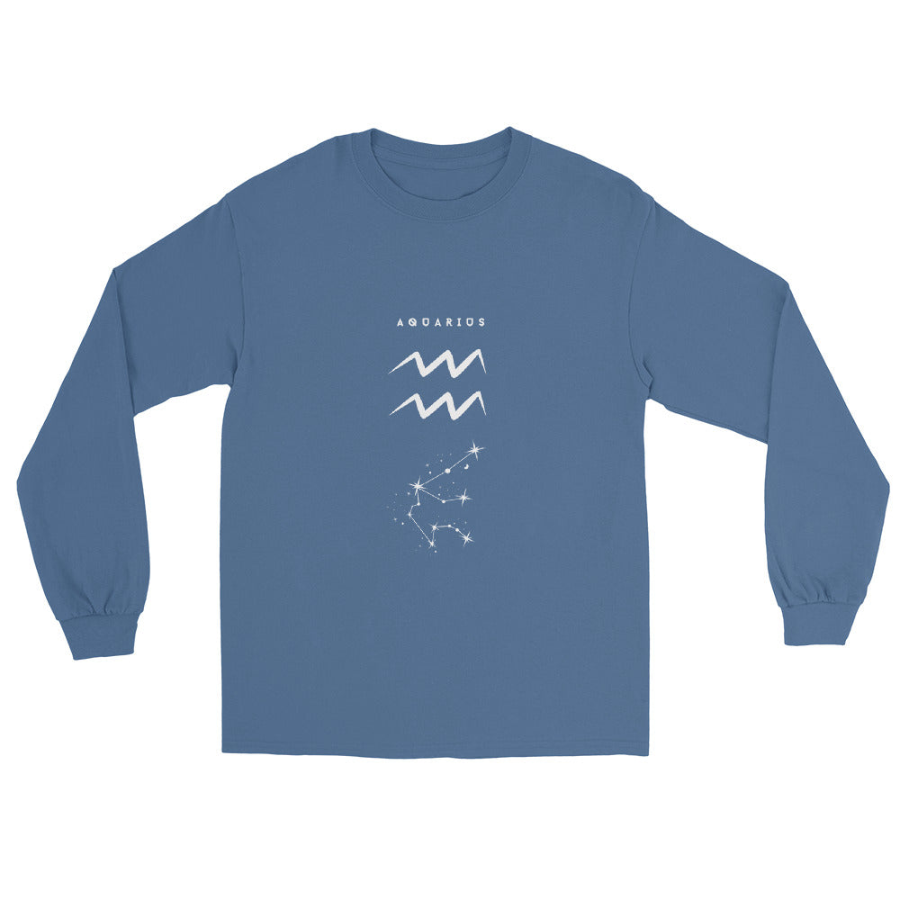 Waterbearer Men's Long Sleeve Shirt - Left Placement image 4: Black version, size XL with front view of the Aquarius range.