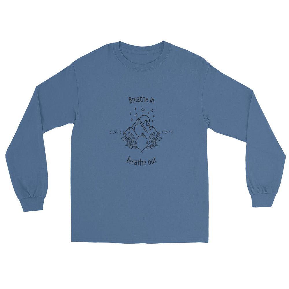 Exhale Men's Long Sleeve Shirt - Left Placement product image 7 in Black, size 4XL, with front view and left placement.
