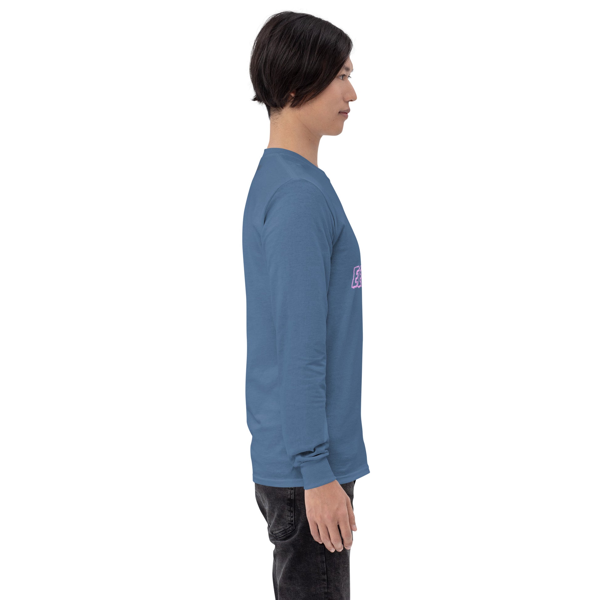 Noir Edge Men's Long Sleeve Shirt - Left Placement by R.A. Apparel, image 29, right-side angle, Red, size XL, left placement.