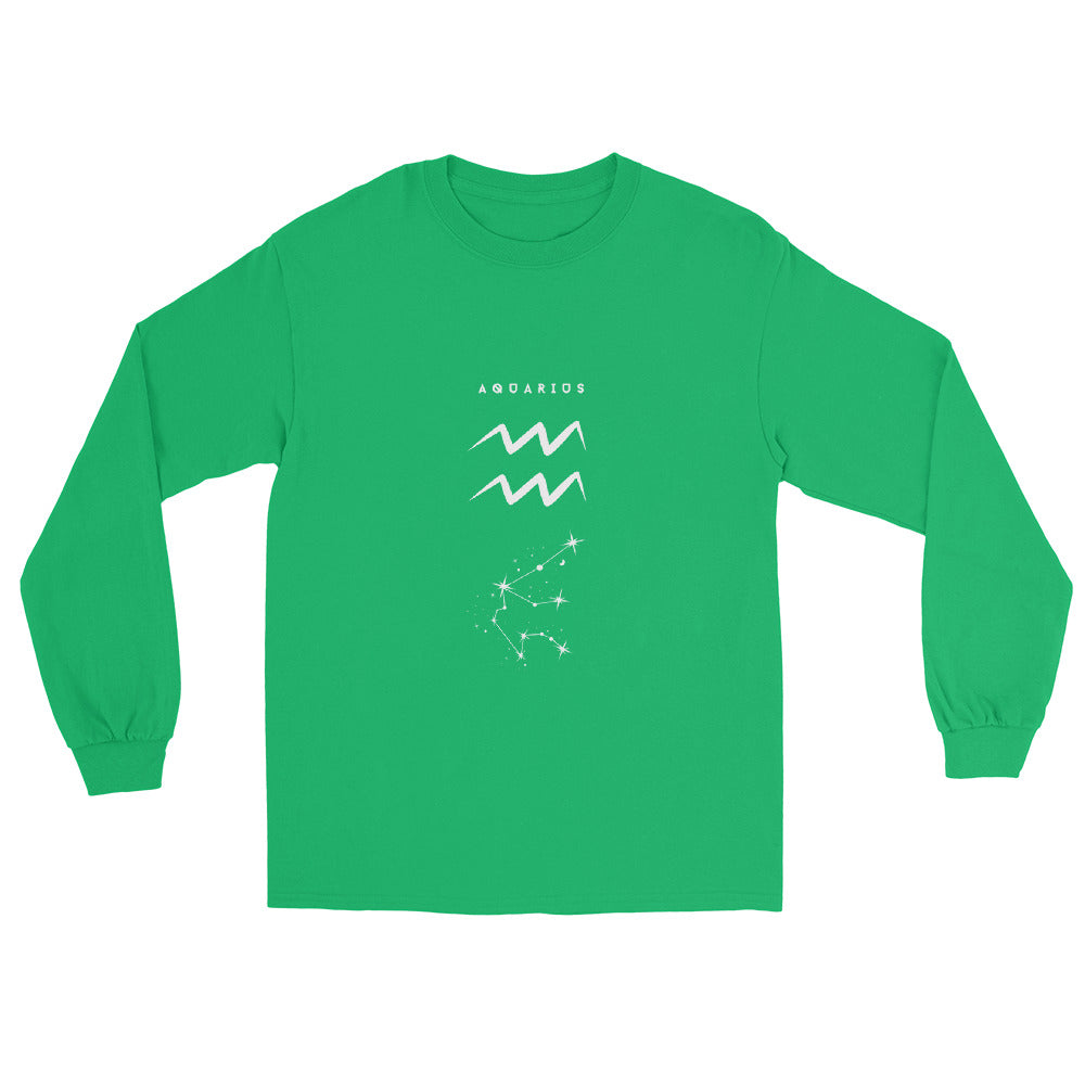Waterbearer Men's Long Sleeve Shirt - Left Placement image 5 in Black, size 2XL, showing front view for the Aquarius design.