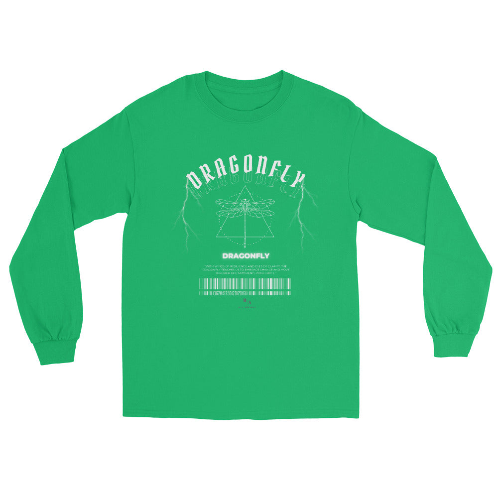 Dragonfly Men's Long Sleeve Shirt - Left Placement image 8: Navy version, size S with front view of the Dragonfly range.
