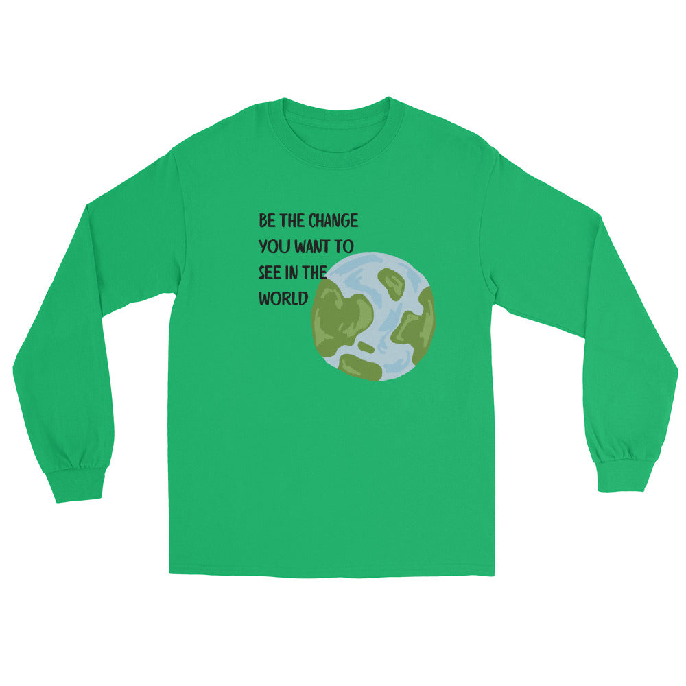 Change Signal Men's Long Sleeve Shirt - Left Placement image 9: Navy version, size XL with front view of the Be the Change range.