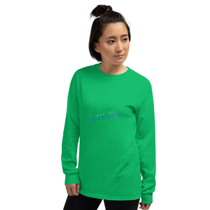 Image 27 of Red Forward Kind Men's Long Sleeve Shirt - Left Placement, size M, with Pay It Forward artwork visible in front view, left-side angle.