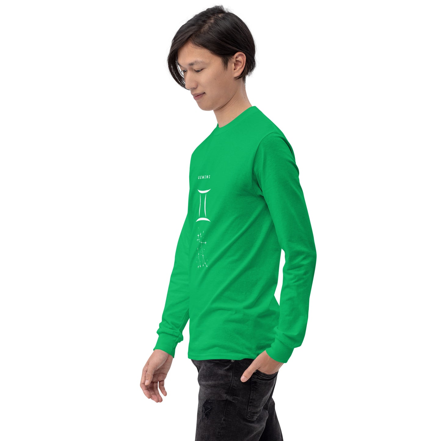 Twin Signal Men's Long Sleeve Shirt - Left Placement image 52 in Light Blue, size M, showing front view, left-side angle for the Gemini design.