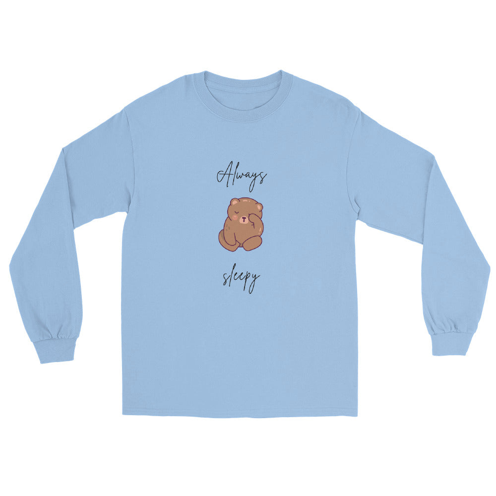 Nightcall Men's Long Sleeve Shirt - Left Placement image 8: Navy version, size S with front view of the Always Sleepy range.