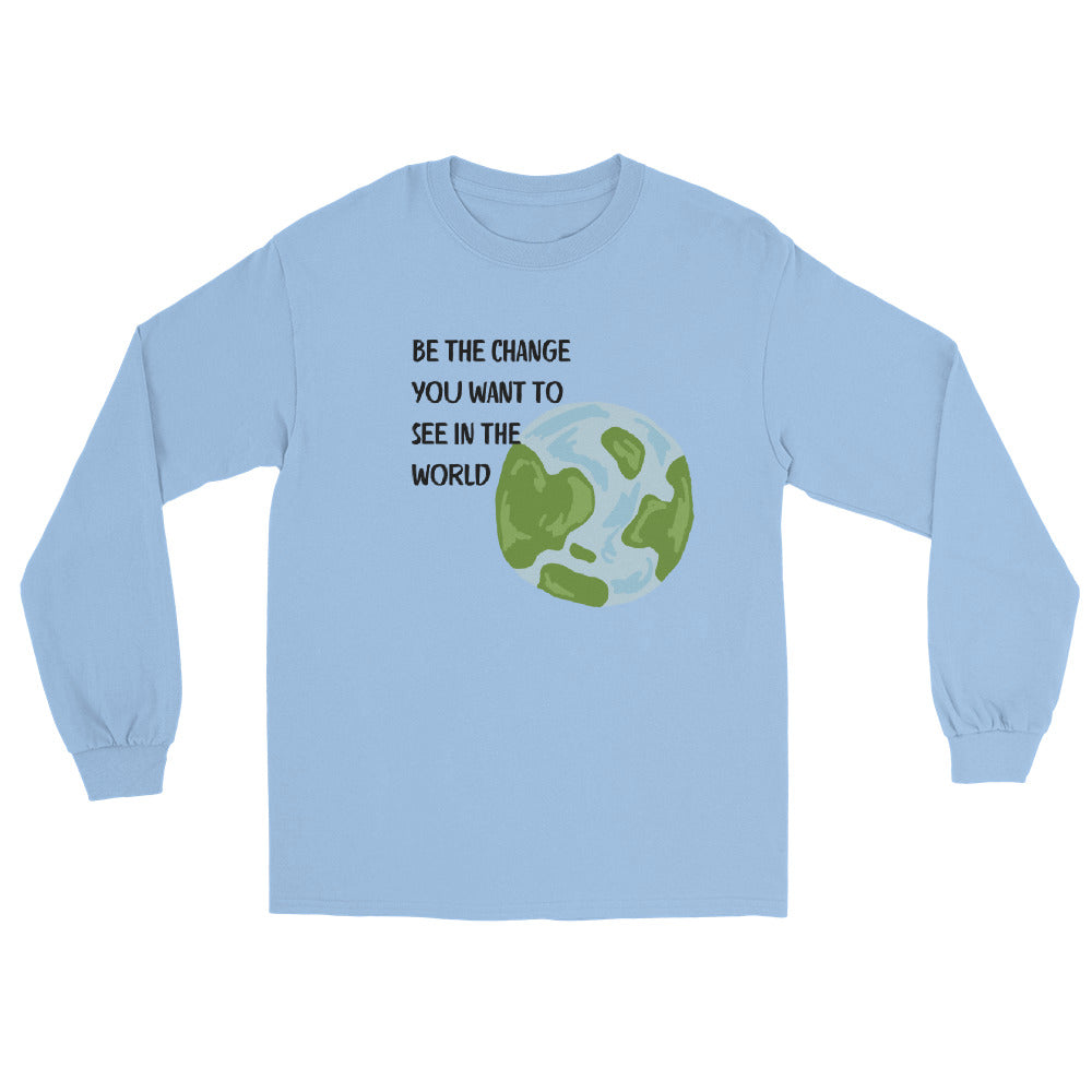 Change Signal Men's Long Sleeve Shirt - Left Placement image 10: Navy version, size 2XL with front view of the Be the Change range.