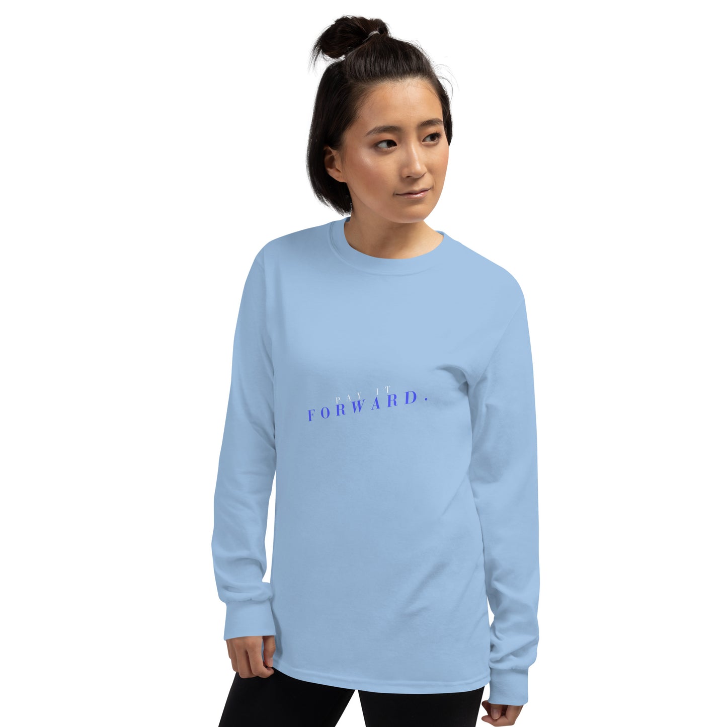 Forward Kind Men's Long Sleeve Shirt - Left Placement by R.A. Apparel, image 9, front view, left-side angle, Navy, size M, left placement.