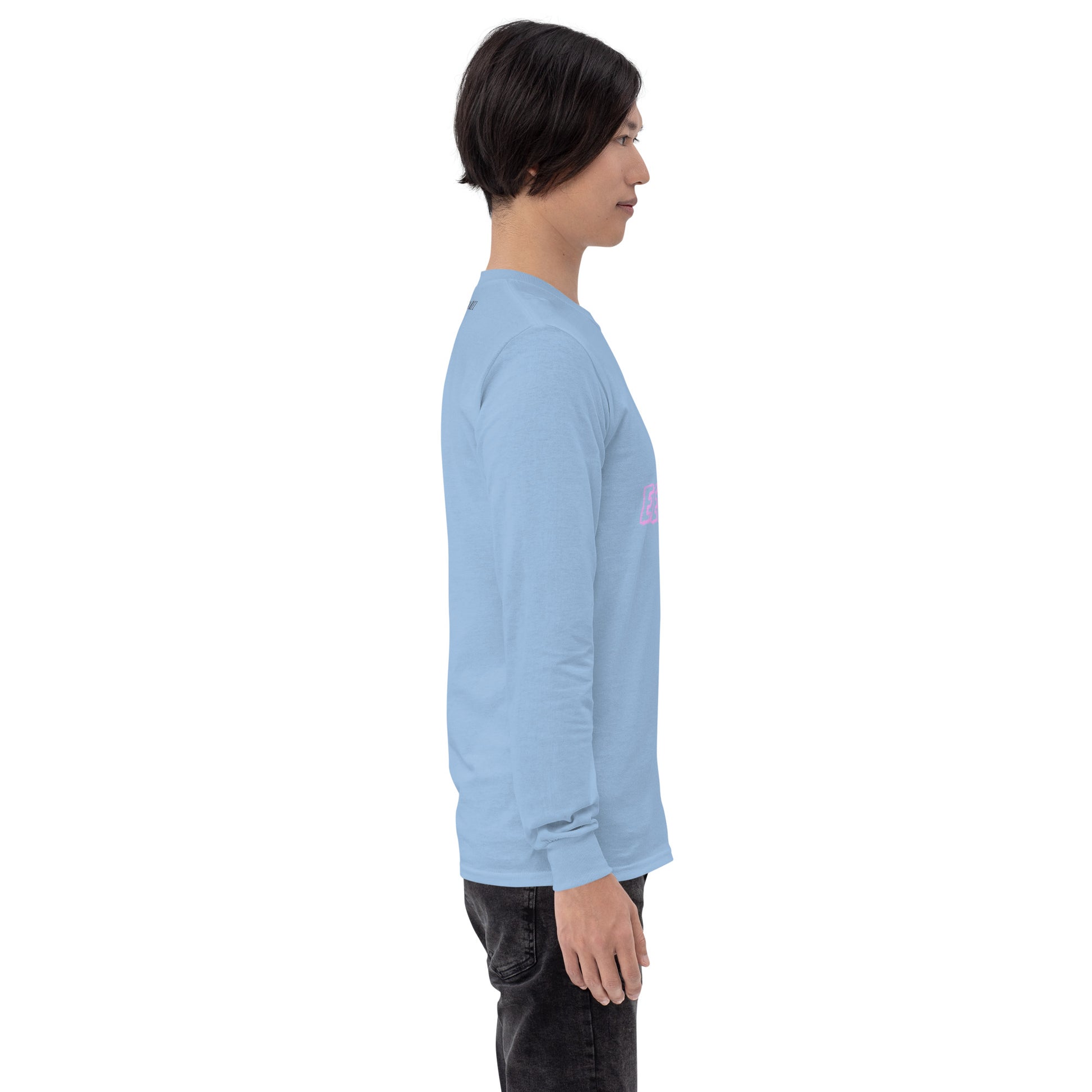 Noir Edge Men's Long Sleeve Shirt - Left Placement by R.A. Apparel, image 35, right-side angle, Royal, size L, left placement.