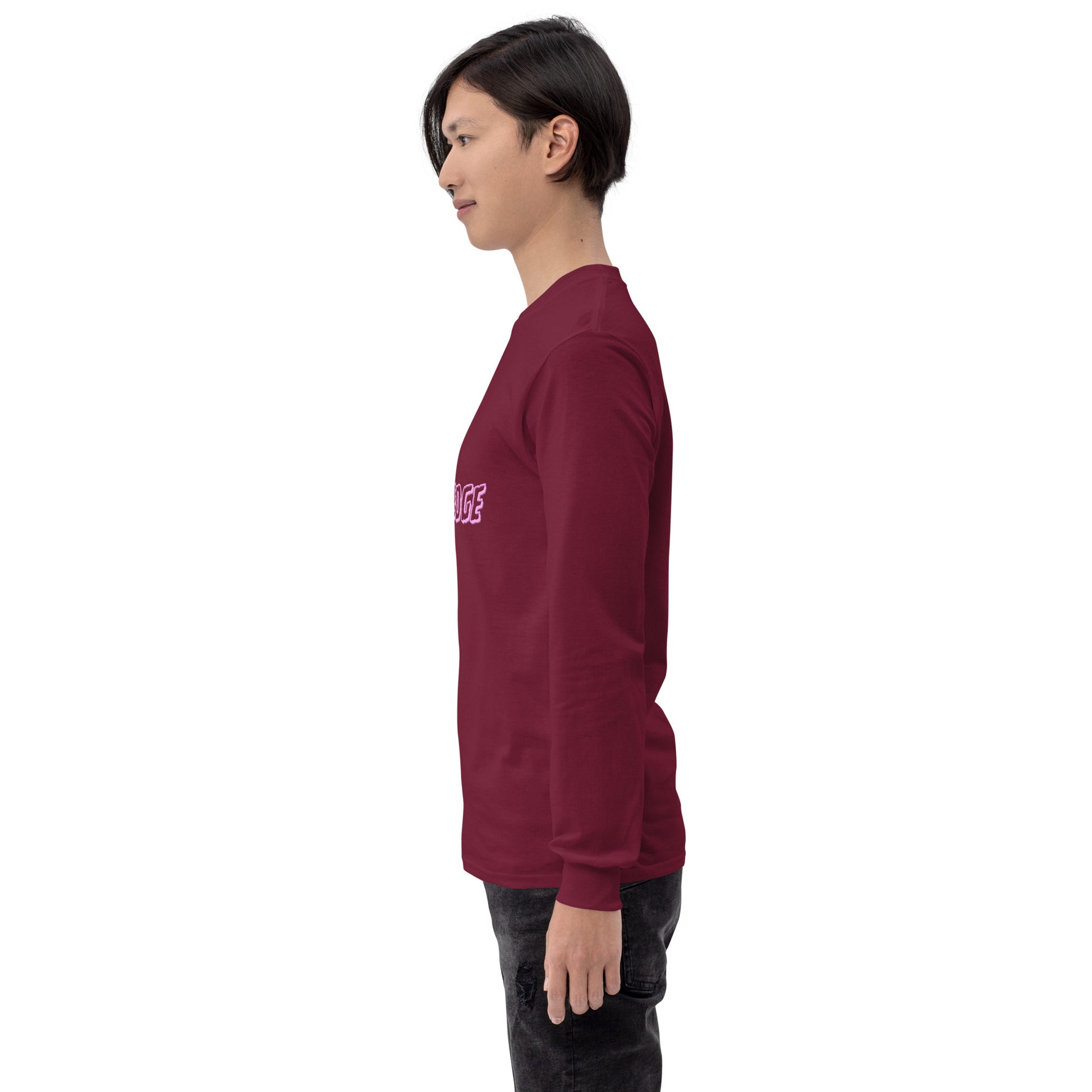 Noir Edge Men's Long Sleeve Shirt - Left Placement image 39 in Military Green, size S, showing left-side angle for the Elegant Edge design.