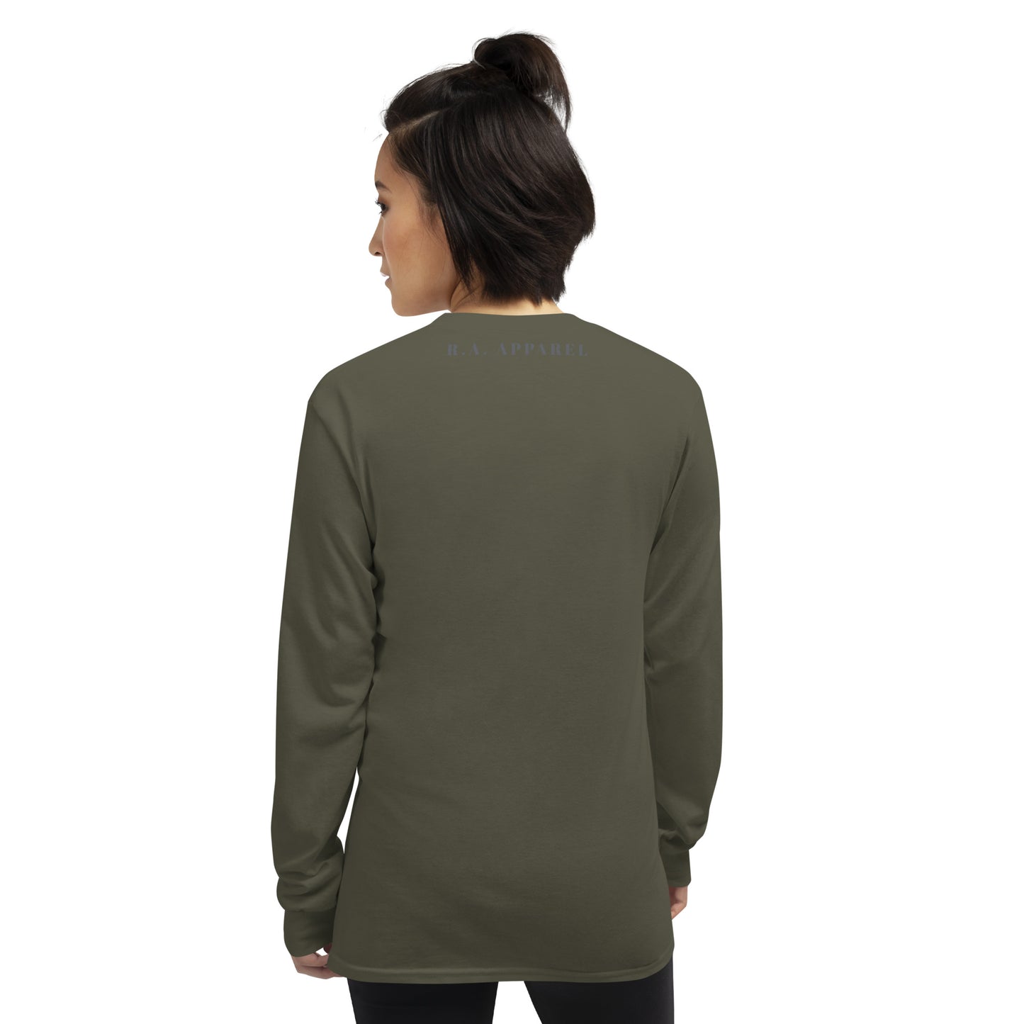 Forward Kind Men's Long Sleeve Shirt - Left Placement by R.A. Apparel, image 16, back view, Maroon, size M, left placement.