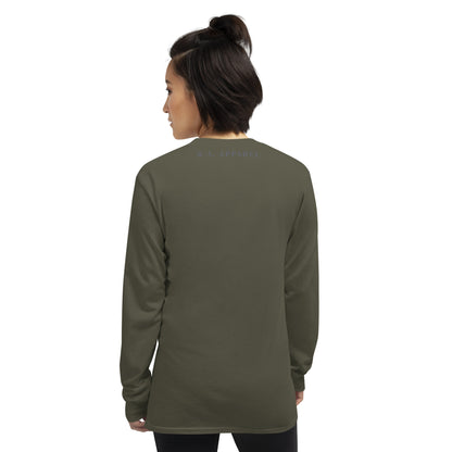 Forward Kind Men's Long Sleeve Shirt - Left Placement by R.A. Apparel, image 16, back view, Maroon, size M, left placement.