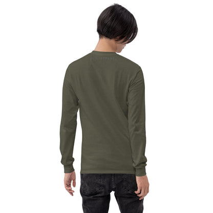 Image 38 of Indigo Blue Twin Signal Men's Long Sleeve Shirt - Left Placement, size L, with Gemini artwork visible in back view.