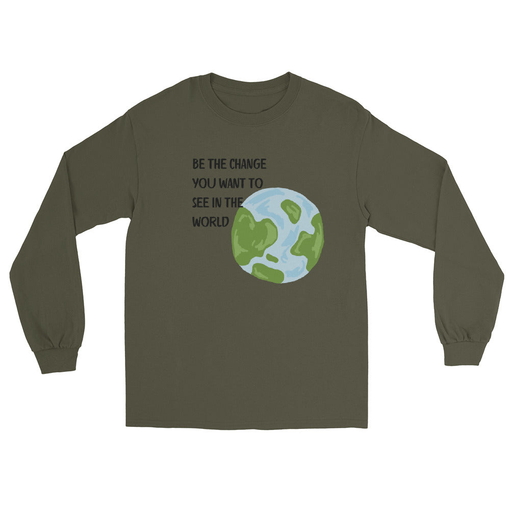 Change Signal Men's Long Sleeve Shirt - Left Placement image 7: Navy version, size M with front view of the Be the Change range.