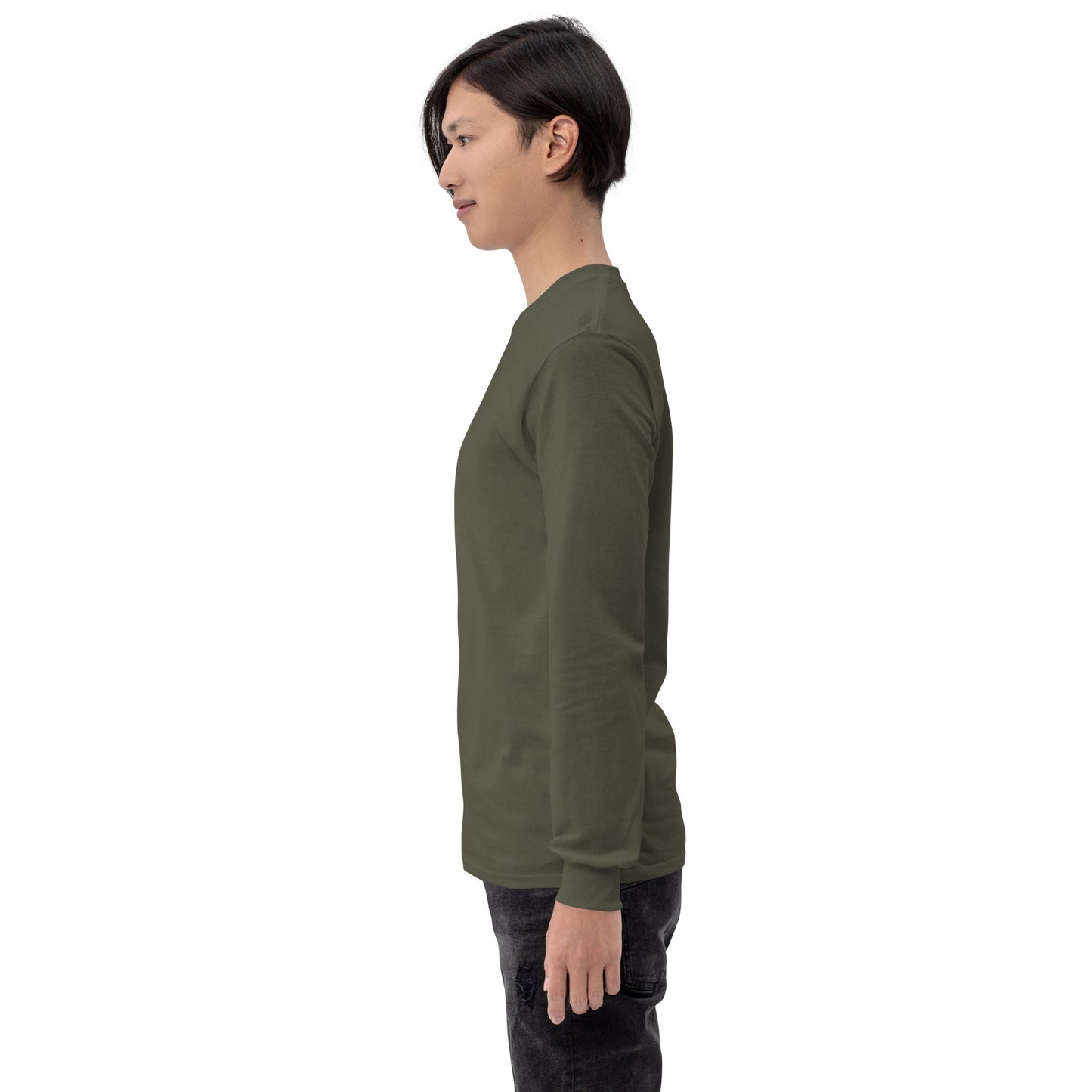 Twin Signal Men's Long Sleeve Shirt - Left Placement image 39: Indigo Blue version, size XL with left-side angle of the Gemini range.