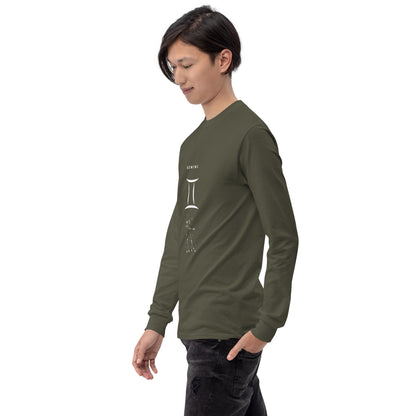 Twin Signal Men's Long Sleeve Shirt - Left Placement image 40 in Indigo Blue, size 2XL, showing front view, left-side angle for the Gemini design.