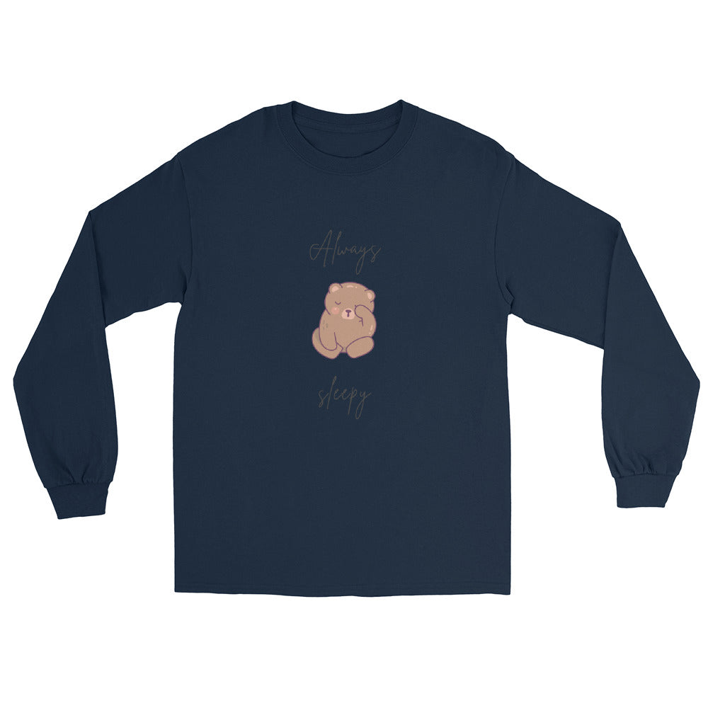 Nightcall Men's Long Sleeve Shirt - Left Placement image 2: Black version, size M with front view of the Always Sleepy range.