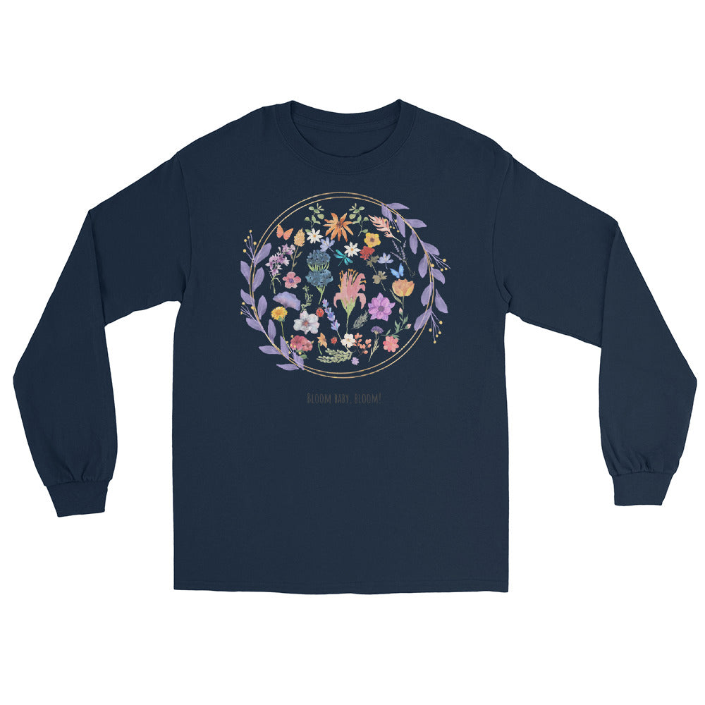 Bloomrise Men's Long Sleeve Shirt - Left Placement by R.A. Apparel, image 2, front view, Black, size M, left placement.