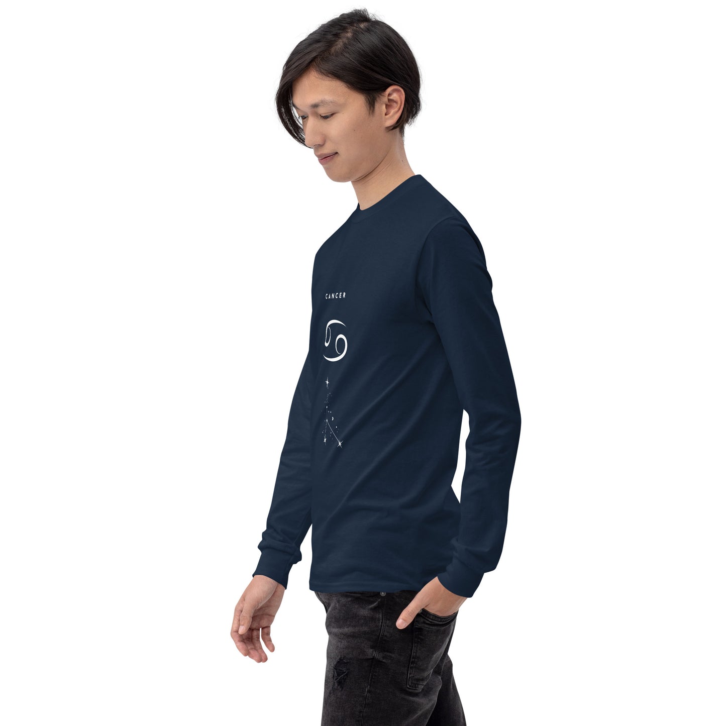 Moonhaven Long Sleeve Shirt by R.A. Apparel, image 10, front view, left-side angle, Navy, size 2XL, design placement.