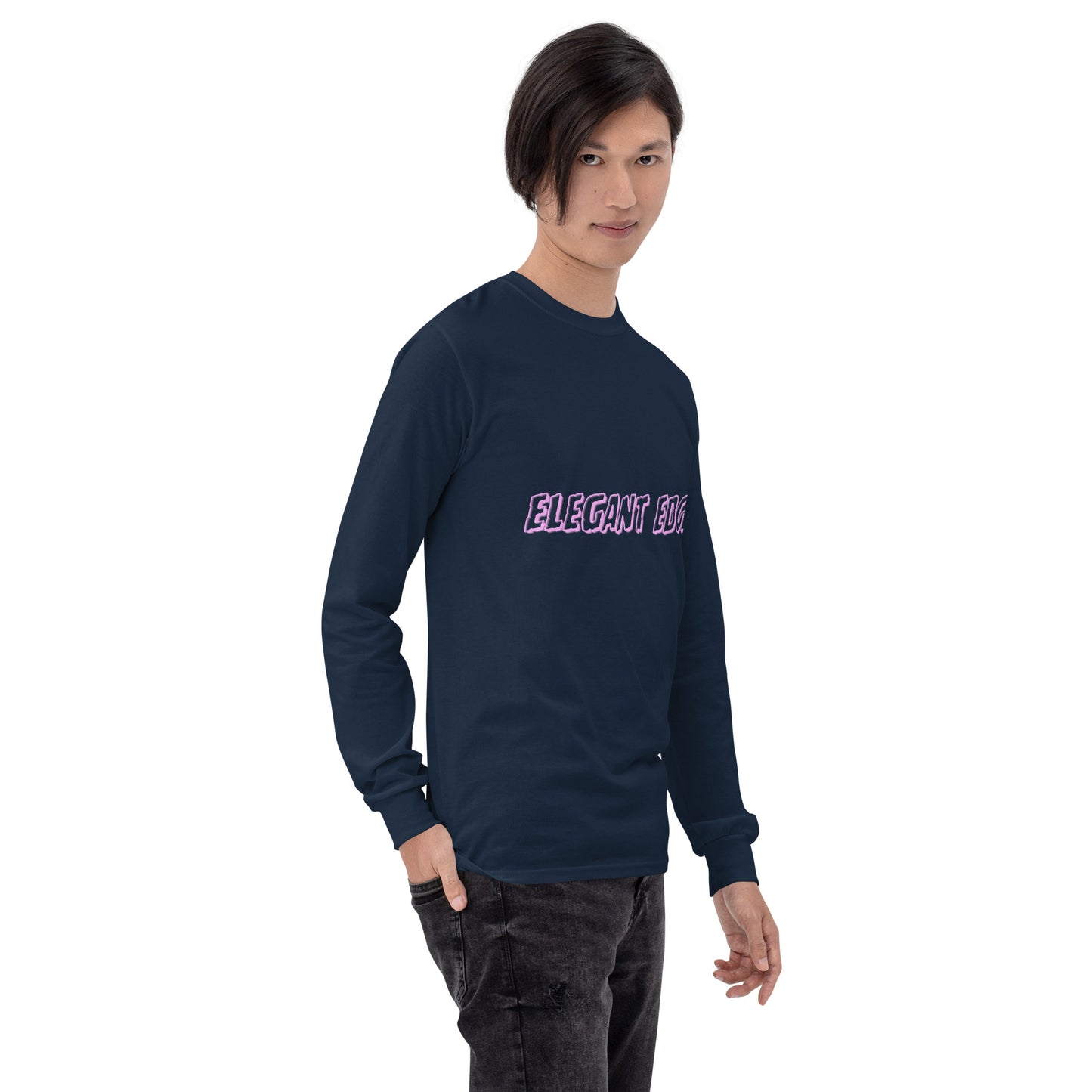 Noir Edge Men's Long Sleeve Shirt - Left Placement image 54: Irish Green version, size L with front view, right-side angle of the Elegant Edge range.