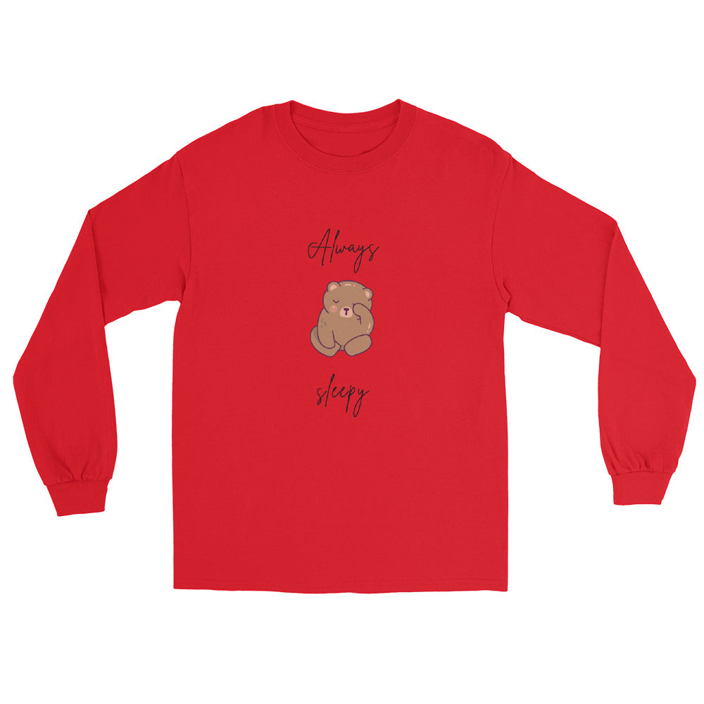 Nightcall Men's Long Sleeve Shirt - Left Placement image 4 in Black, size XL, showing front view for the Always Sleepy design.