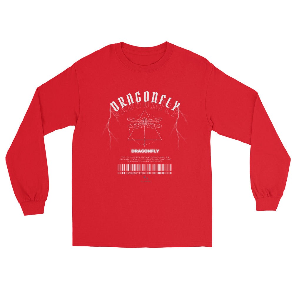 Dragonfly Men's Long Sleeve Shirt - Left Placement by R.A. Apparel, image 4, front view, Black, size XL, left placement.
