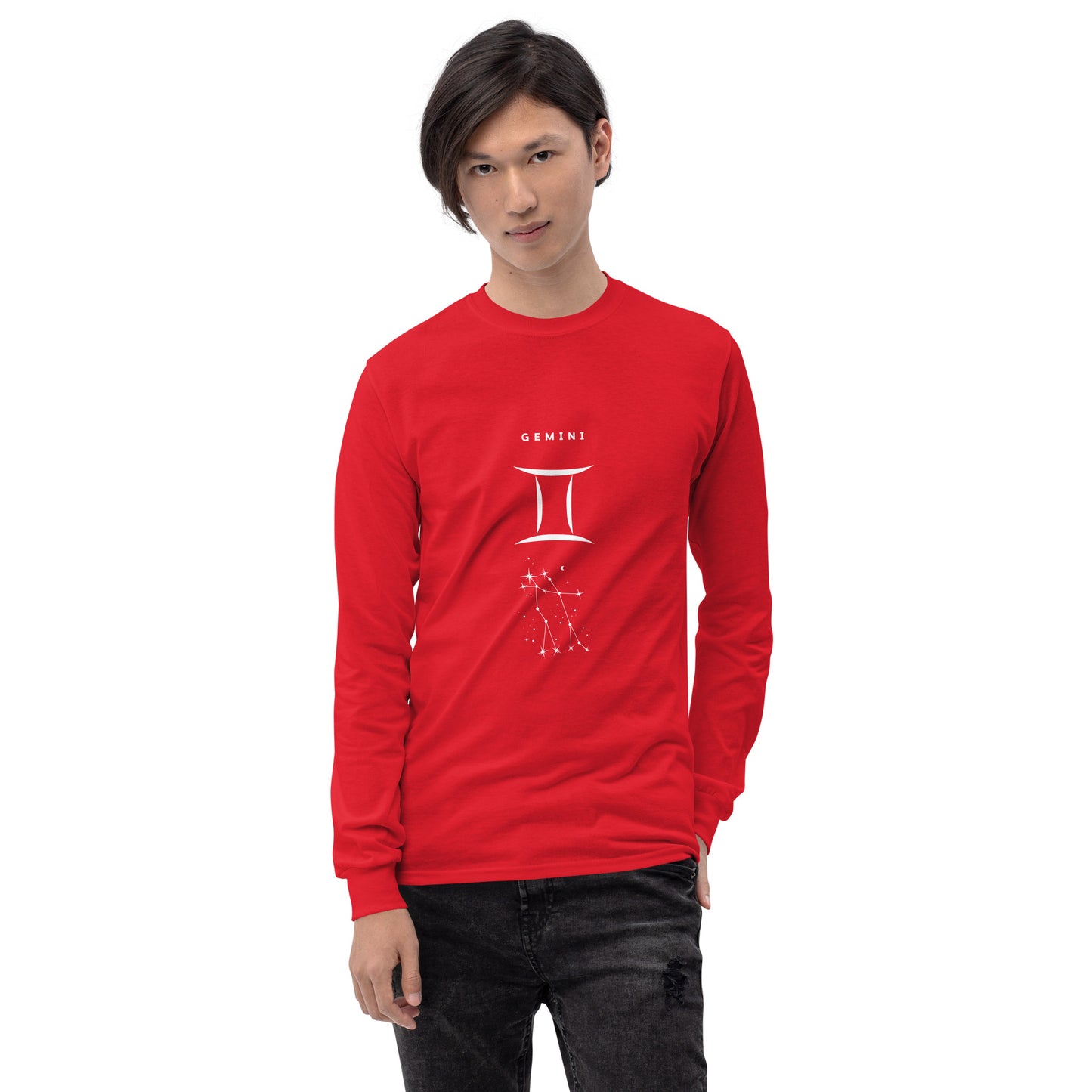 Twin Signal Men's Long Sleeve Shirt - Left Placement by R.A. Apparel, image 25, front view, Red, size 2XL, left placement.