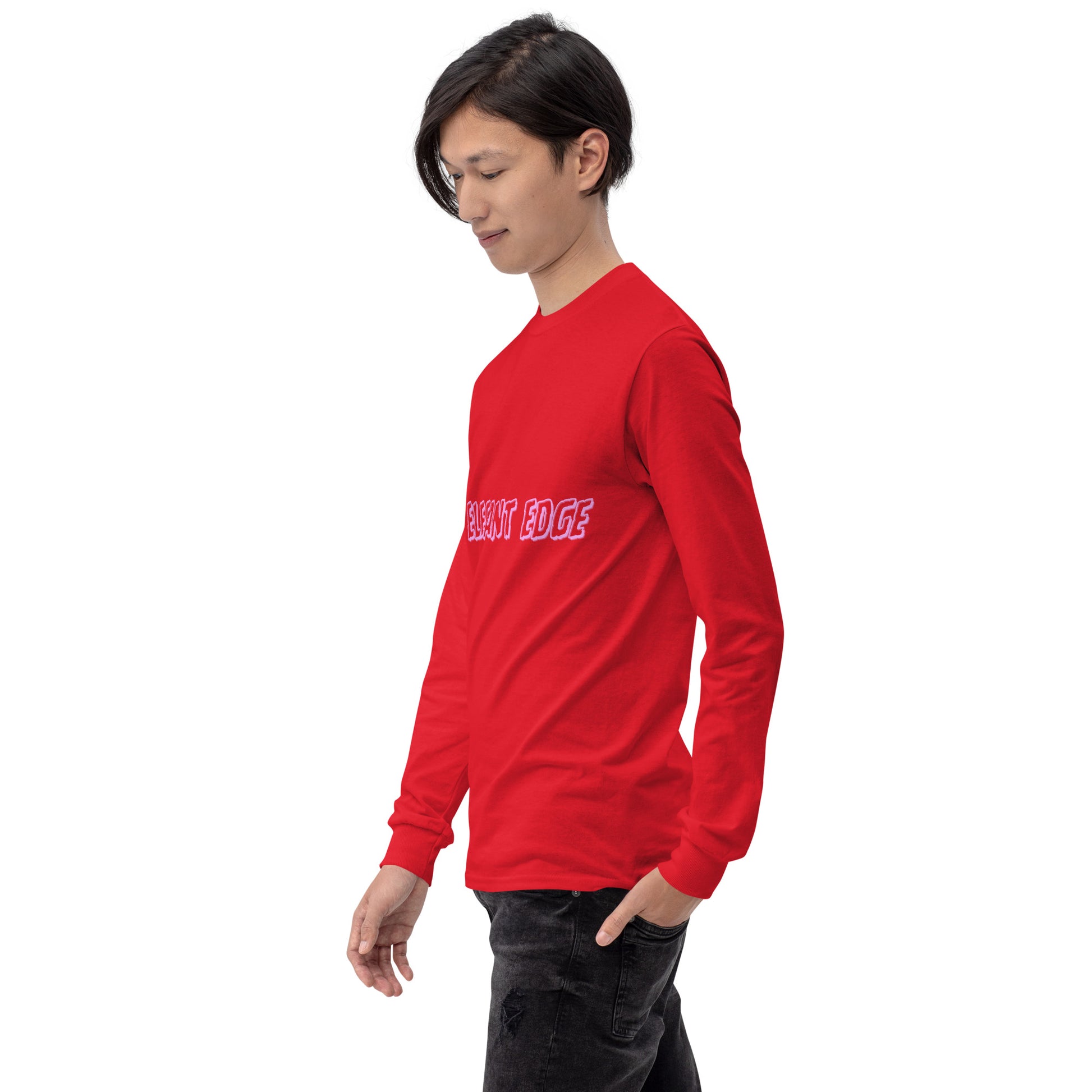 Noir Edge Men's Long Sleeve Shirt - Left Placement image 58 in Irish Green, size 4XL, showing front view, left-side angle for the Elegant Edge design.