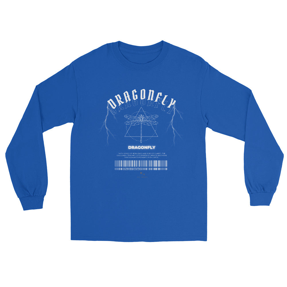 Dragonfly Men's Long Sleeve Shirt - Left Placement image 5: Black version, size 2XL with front view of the Dragonfly range.